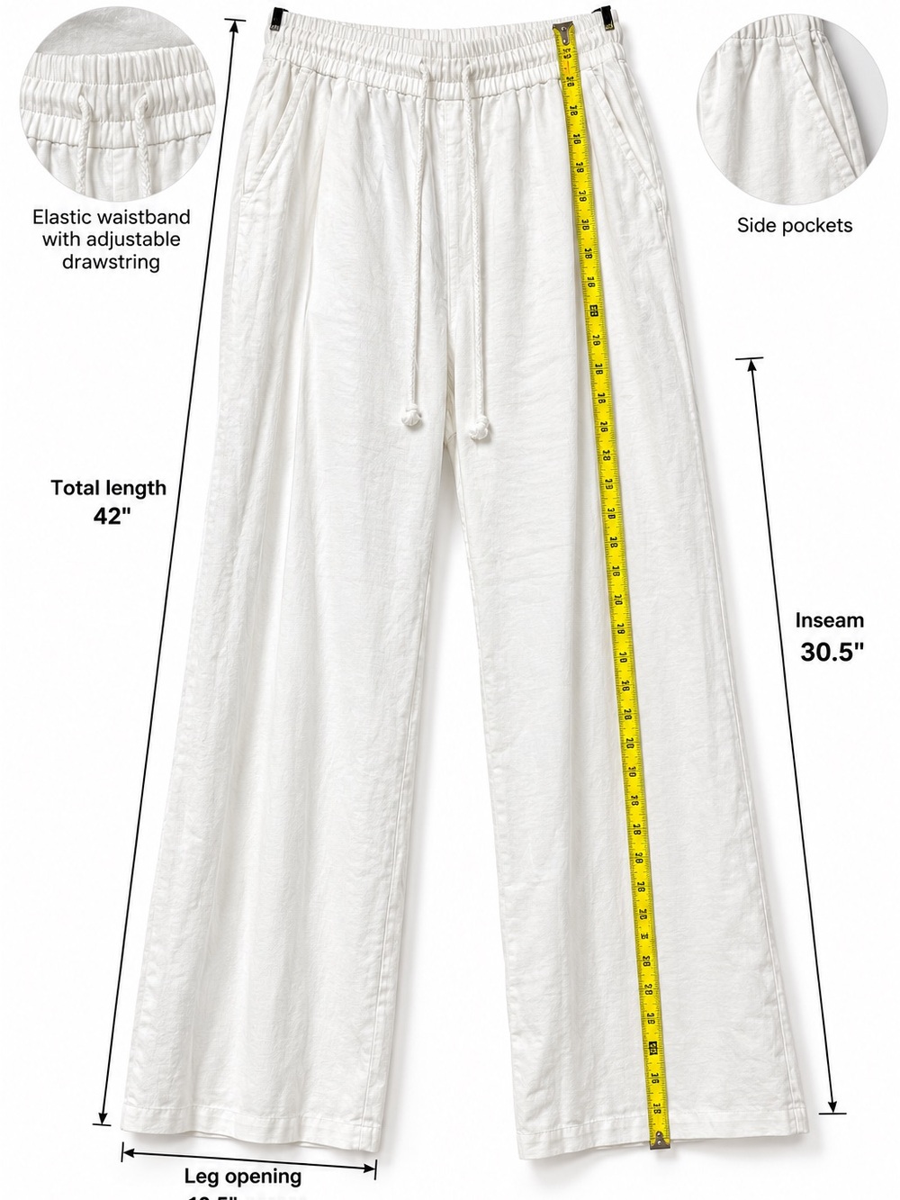 New York & Company White Wide-Leg Drawstring Pants
